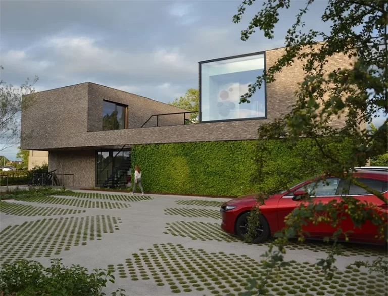 Gevel en parkeerplaatsen van Praktijk Remotion in Lokeren